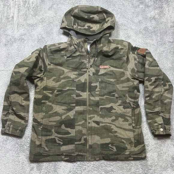 Columbia Loma Vista Hooded Jacket Mens L Camo‎ Camouflage Hunting *TINY HOLES - Picture 1 of 16